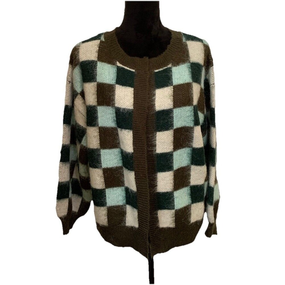 Anthropologie FRNCH One Size Sweater Patchwork Knit Cardigan Open Fuzzy NWT